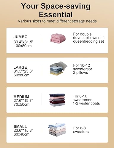Miniatura 2 de Bolsas de almacenamiento al vacío con bomba de aire eléctrica y bomba de mano, paquete de 12 (2 jumbo, 2 grandes, 2 medianas, 2 pequeñas, 4 bolsas