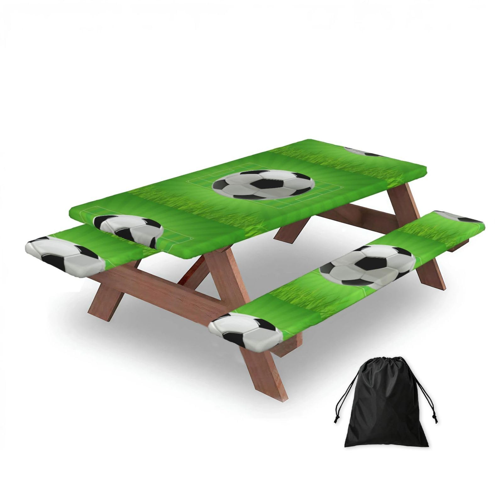 Dopklna As Picture Soccer Football Field, Picnic Table Cover With Bench Covers -Waterproof Elastic Fitted Tablecloth For Garden Camping Patio 76X152cm
