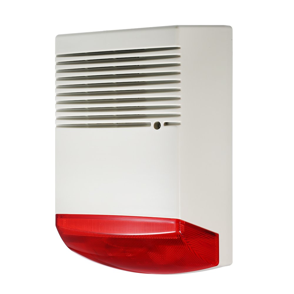 Capteur de porte et de fenêtre - Sirène stroboscopique filaire - Lumière d'alarme rouge - 120 dB - Alarme sonore - Haut-parleur extérieur étanche pour intrusion de sécurité et de feu