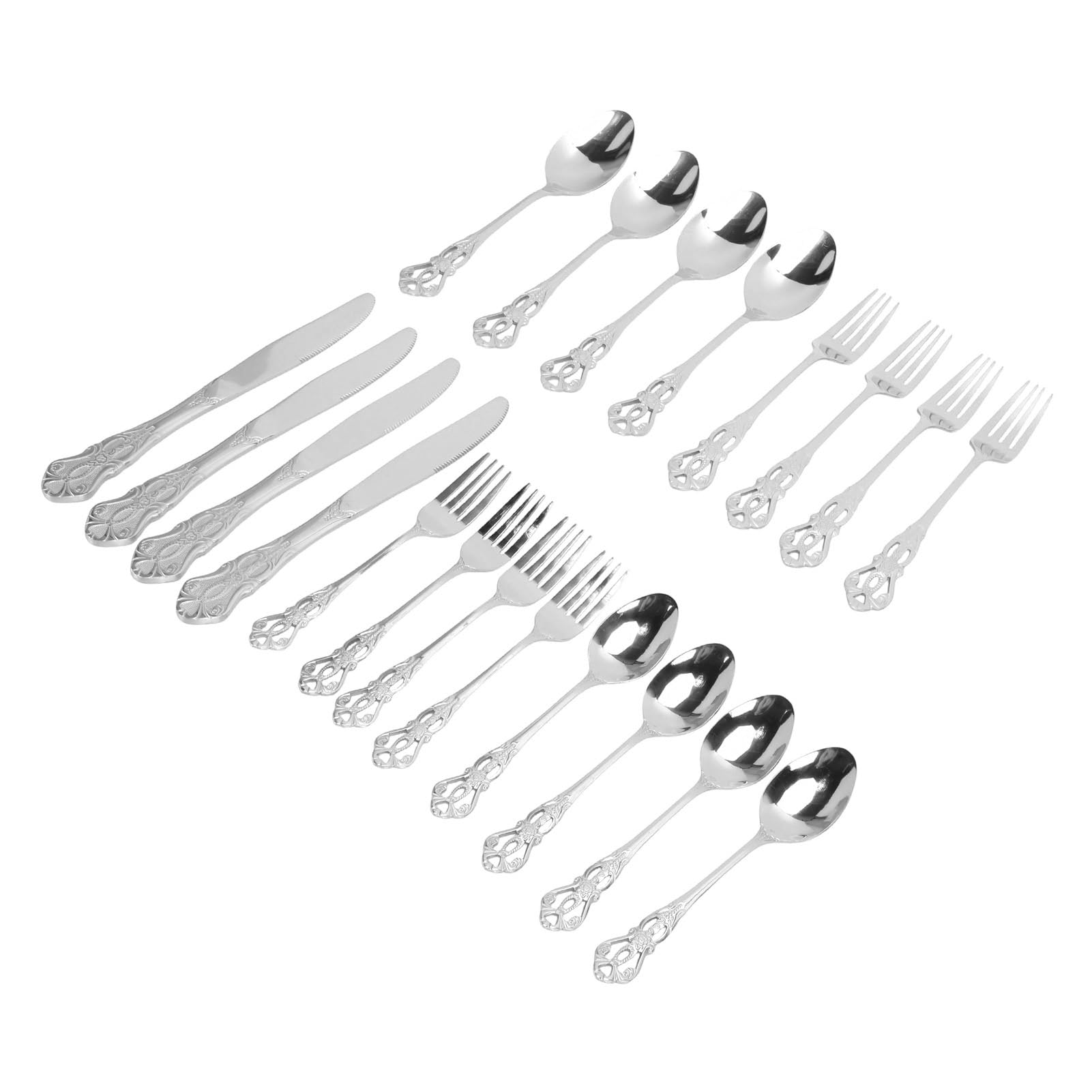 Set di posate in acciaio inox, 20 pezzi, con finitura lucida a specchio, lavabili in lavastoviglie, per famiglie di 4 persone, ristoranti, alberghi (argento)
