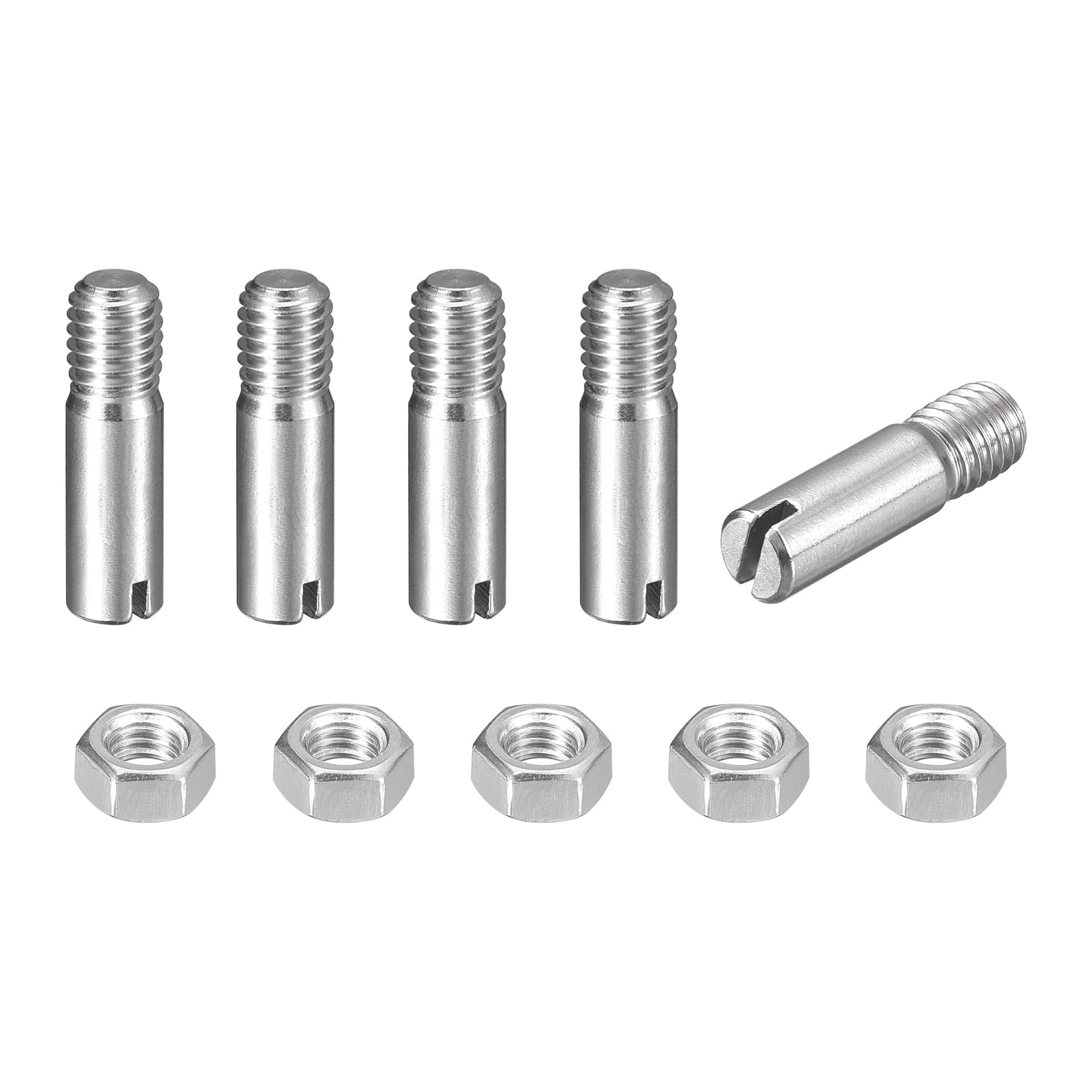 sourcing map 5Pcs Slotted Cylindrical Pin, M5 x 18mm 304 Stainless Steel Dowel External Thread Locating Pin Slotted Screw with Nut for Cabinet Furniture Installation (GB878)