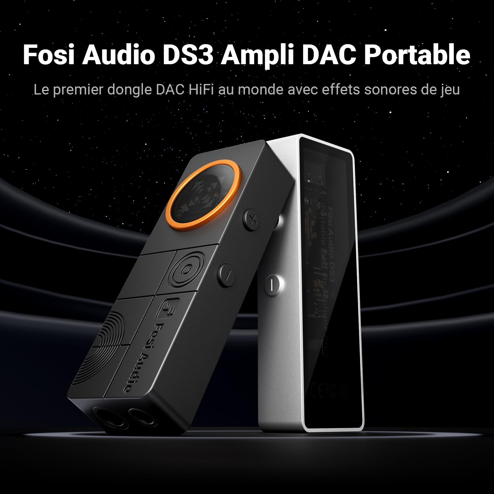 Fosi Audio DS3 Dongle Amplificateur DAC USB-C, Ampli Casque Portable avec Audio Spatial 7.1 pour Jeux Vidéo, ES9039Q2M XMOS Powered, 3,5 mm Simple 4,4 mm Symétrique, pour PC/Phone/PS5/Switch (Noir)