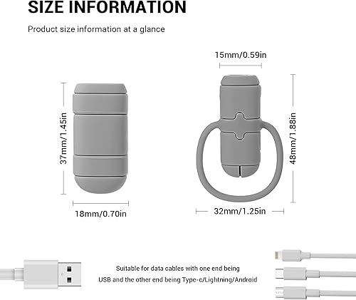 Miniatura 2 de Protector de cable de cargador, 6 protectores de cable USB antideslizantes de silicona, 2 en 1, funda protectora de extremo de cable de carga de