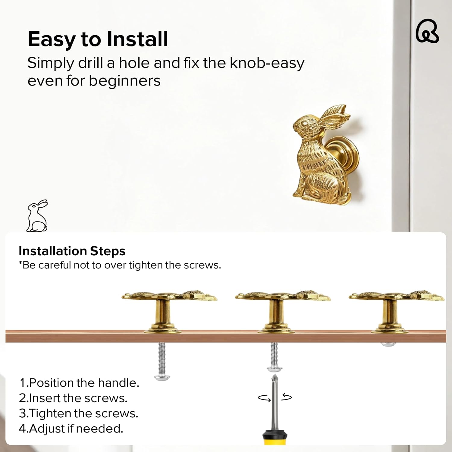 Remunkia Drawer Knobs, 6-Pack Gold Cabinet Knobs, Vintage Bunny Pulls for Cabinet, Dresser, Wardrobe, Closet, Unique Animal Hardware for Home Decor, Single Hole Handle (Rabbit, Gold)