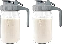 Vista 10 de Jarra de vidrio Mason de 64 onzas, jarra de boca ancha con tapa de mango de boquilla para verter café frío, bebidas de hielo, jugo helado, limonada
