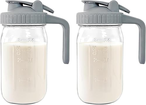 Miniatura 10 de Jarra de vidrio Mason de 64 onzas, jarra de boca ancha con tapa de mango de boquilla para verter café frío, bebidas de hielo, jugo helado, limonada