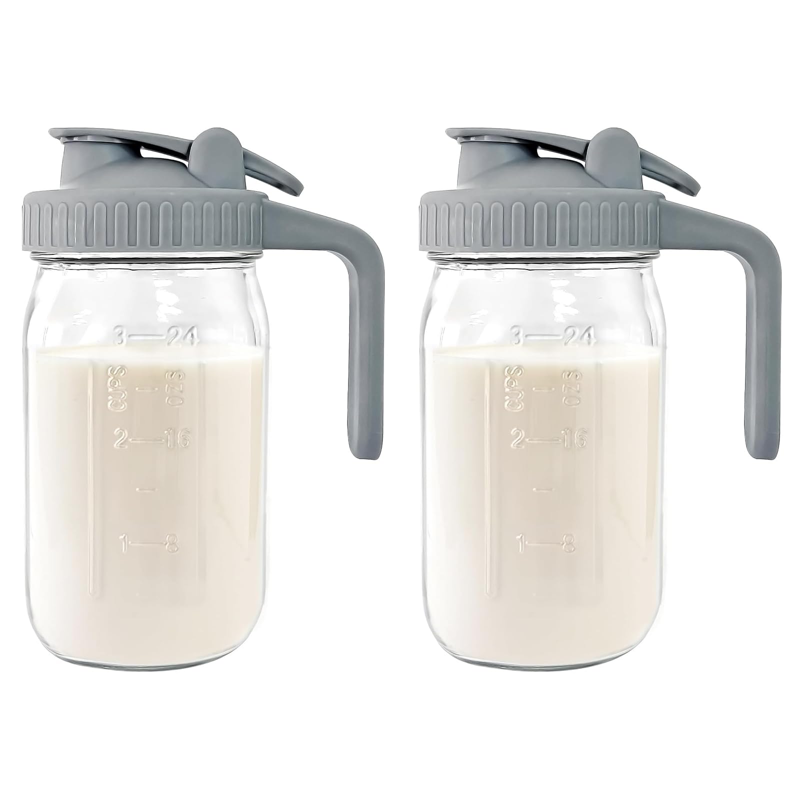 JunVpic Breast Milk Pitcher, 32 oz Wide Mouth Glass Mason Jar with Lid