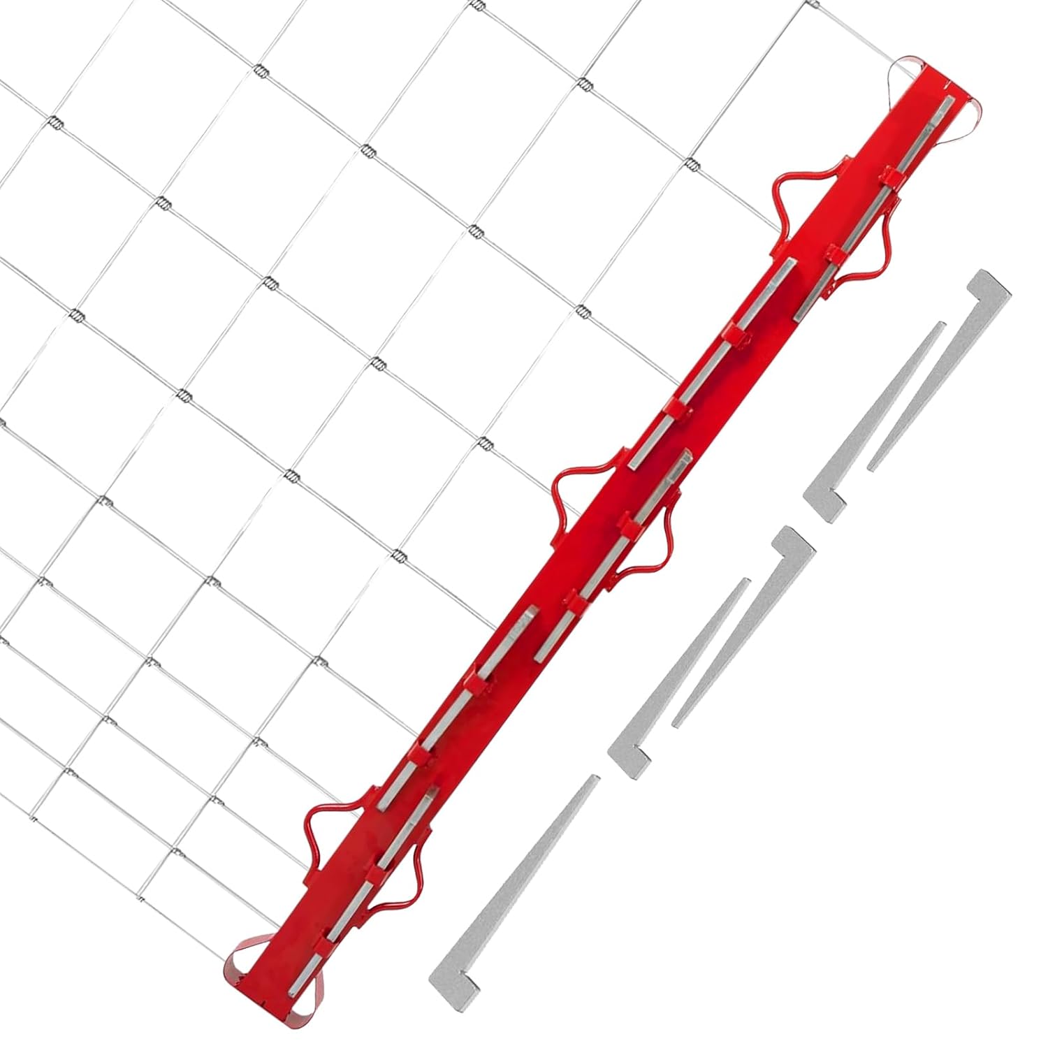 4.4ft Woven Wire Fence Stretcher Bar Tool with 5 Wedges, Suitable for Fixing Farm Fences, Chain Link Fence, Garden Barriers, Red