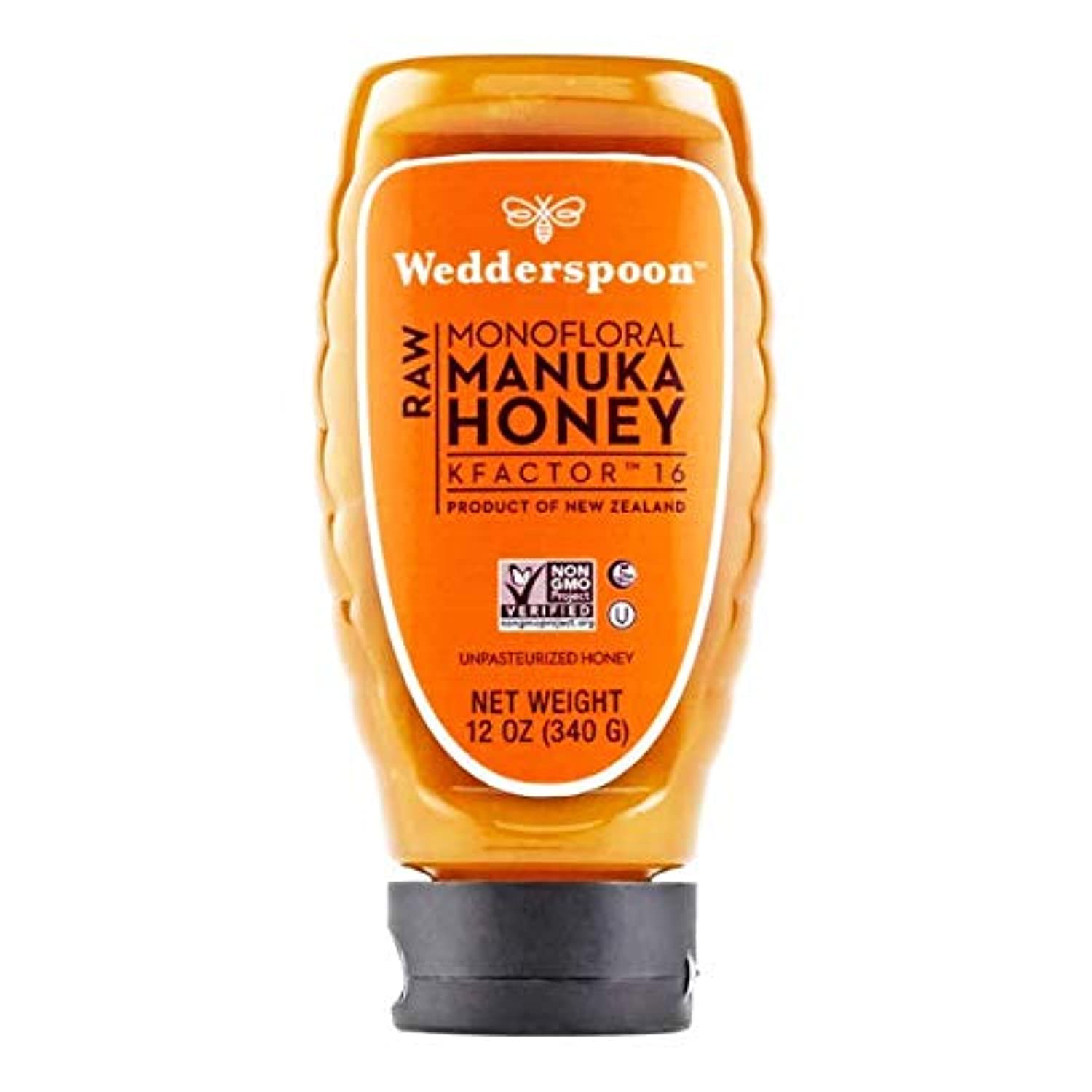 Wedderspoon RAW MONOFLORAL MANUKA HONEY KFACTOR 16, 340G SQUEEZE BOTTLE