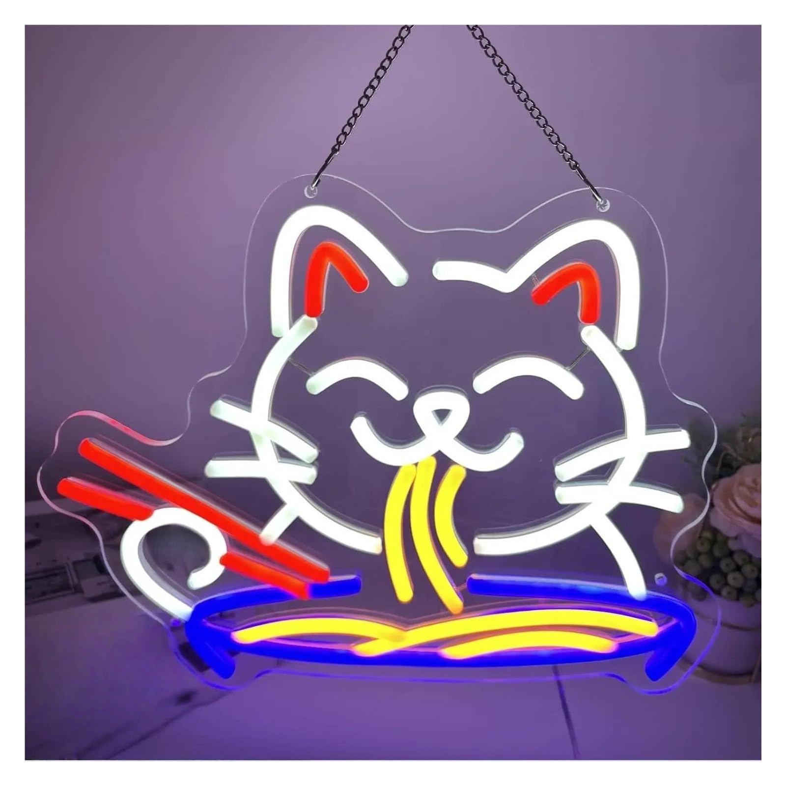 néon signe Enseigne Lumineuse Lucky Cat Ramen, Intensité Variable, USB, Pour Cuisine, Restaurant, Bar, Fête, 37cmx30.5cm