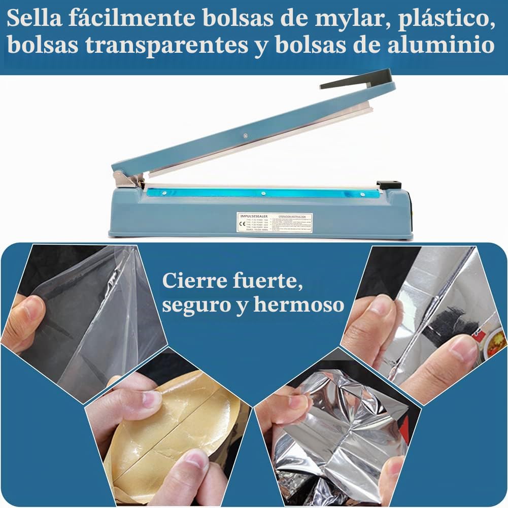 Termoselladora Sellador de Bolsas de Plastico 400mm Manual Pulso La Máquina de Envasado Sellador Térmico de Bolsas de Presión, Ancho del Sello de 5mm, 220V Impulse Heat Sealer for Mylar Plastic Bags