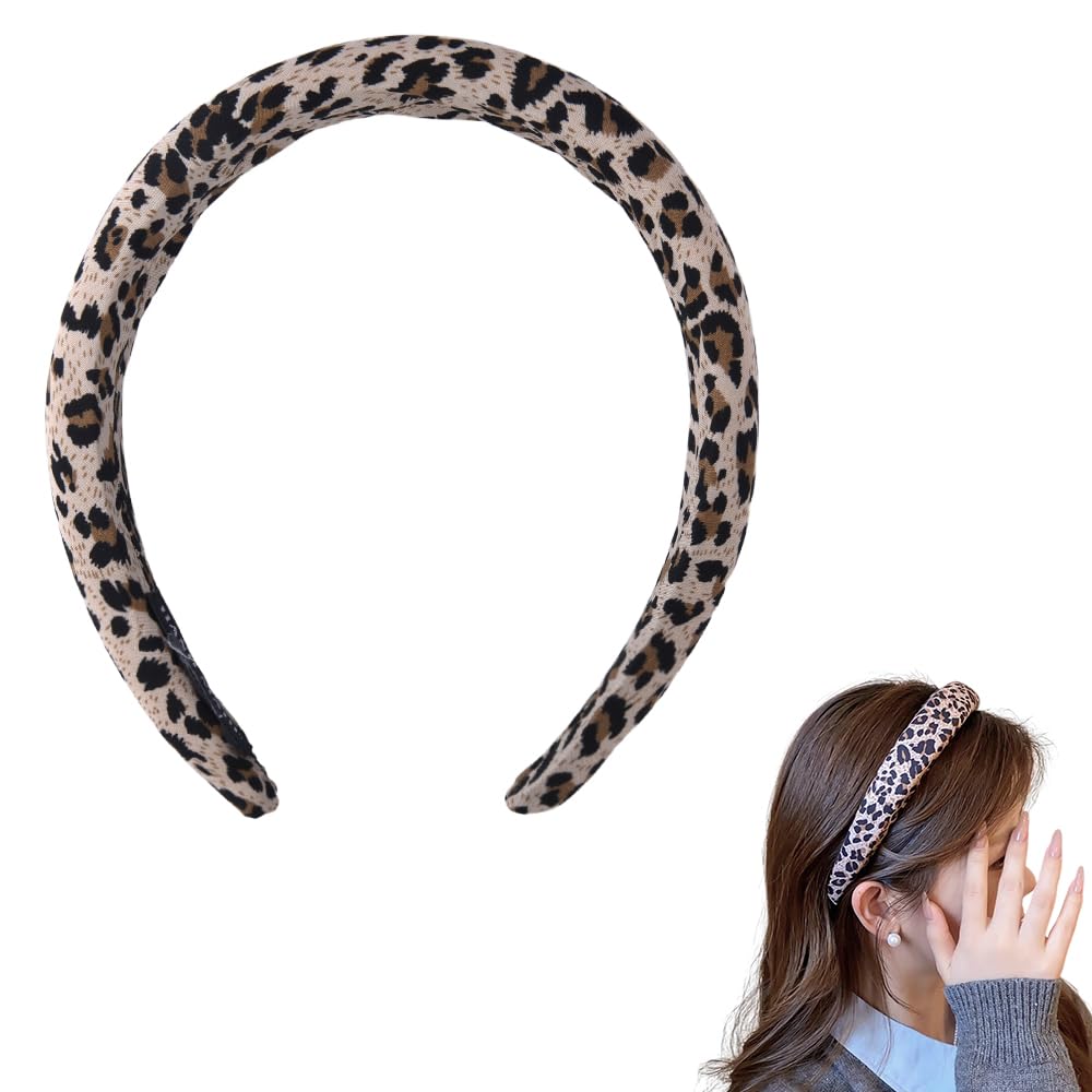 Guqqeuc Leopard Print Padded Headband for Women & Girls, 1 Count (Pack of 1), Elastic, 1.18 Inches Wide, Secures Hair, Facial