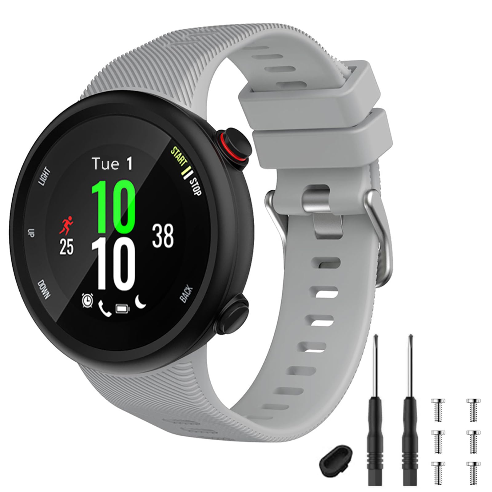 TopPerfekt Strap Compatible with Garmin Forerunner 45s, Sport Silicone Wristband Arm Band Replacement Bracelet for Forerunner 45s (Grey Silver Buckle) — image 1