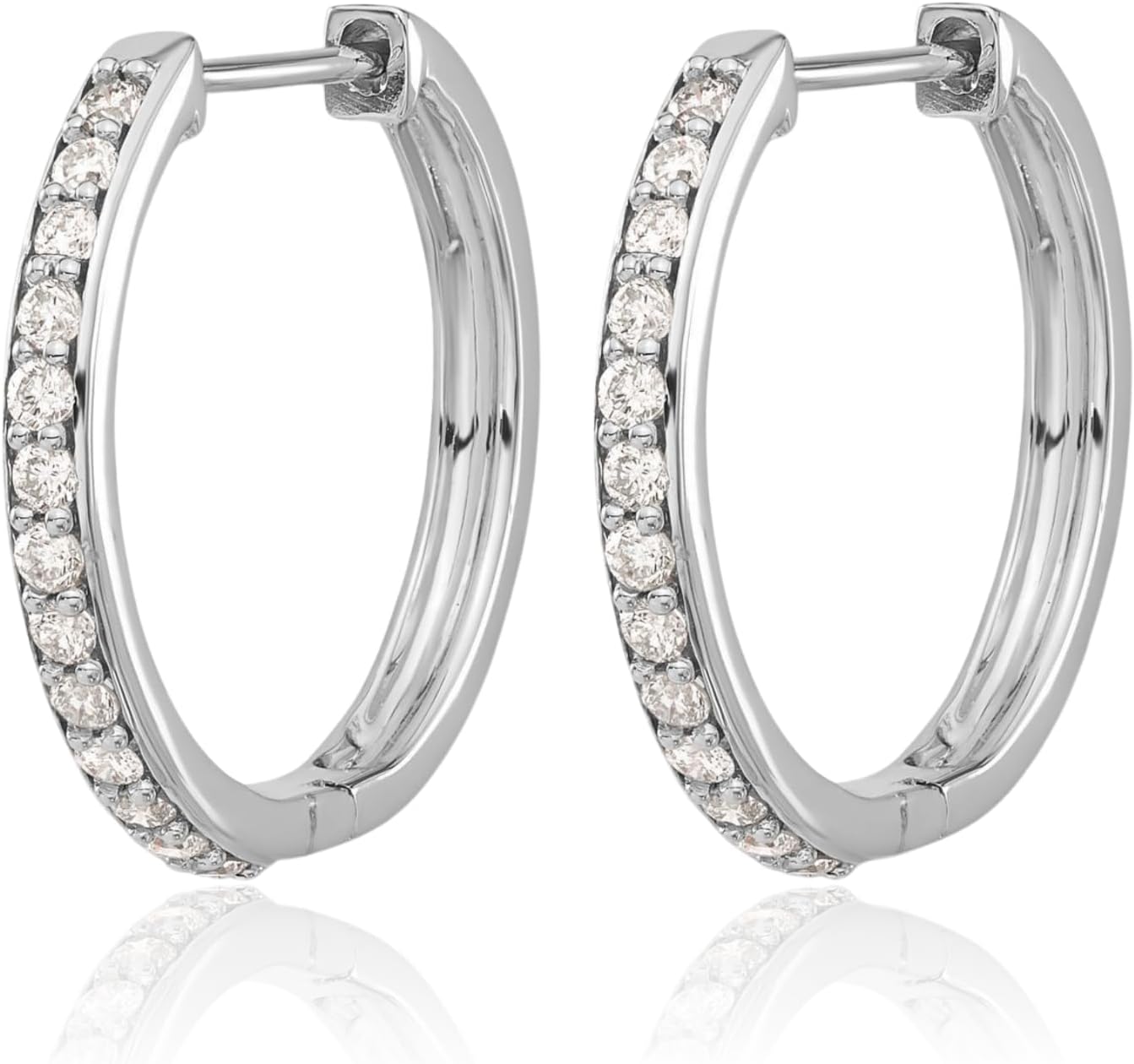 IceCarats 14K Solid White Gold 0.52 carat Diamond Medium Hoop Earrings 21mm 7/8 inch Round Cut, Natural, Prong Set, Snap Back For Her