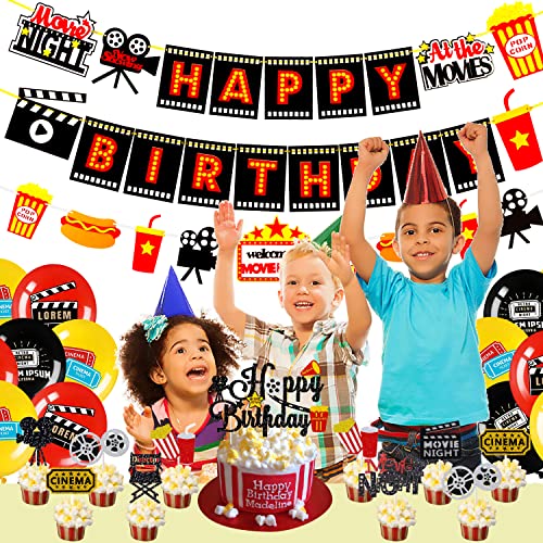 Movie Birthday Party Decorations Movie Night Happy Birthday Banner Foil Latex Balloons Cake Cupcake Toppers For Cinema Movie Theme Party Supplies #TOP7