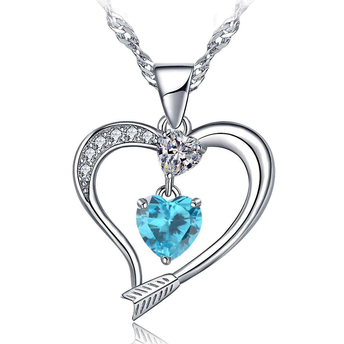 Love Heart Necklace 14k White Gold Plated Forever Love Heart Pendant Necklace Cubic Zirconia Jewellery for Women Girl