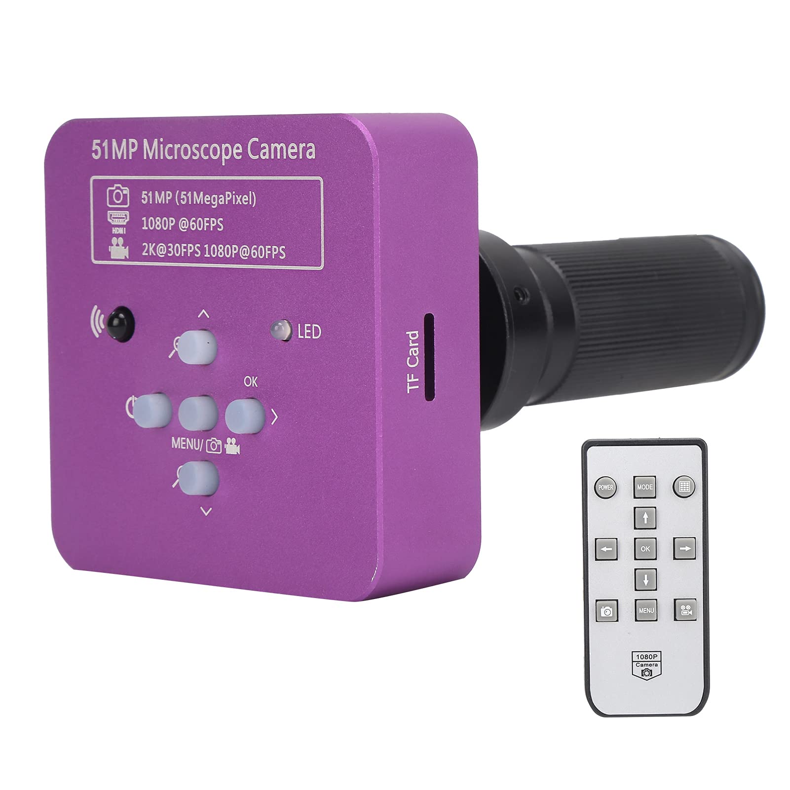 USB FHD Videocamera per Microscopio Elettronico Digitale Industriale da 51 MP Sensore CMOS da 1/2.33 Pollici Obiettivo con Attacco a C 120X Videocamera per Microscopio HDMI con Telecomando(EU Plug)