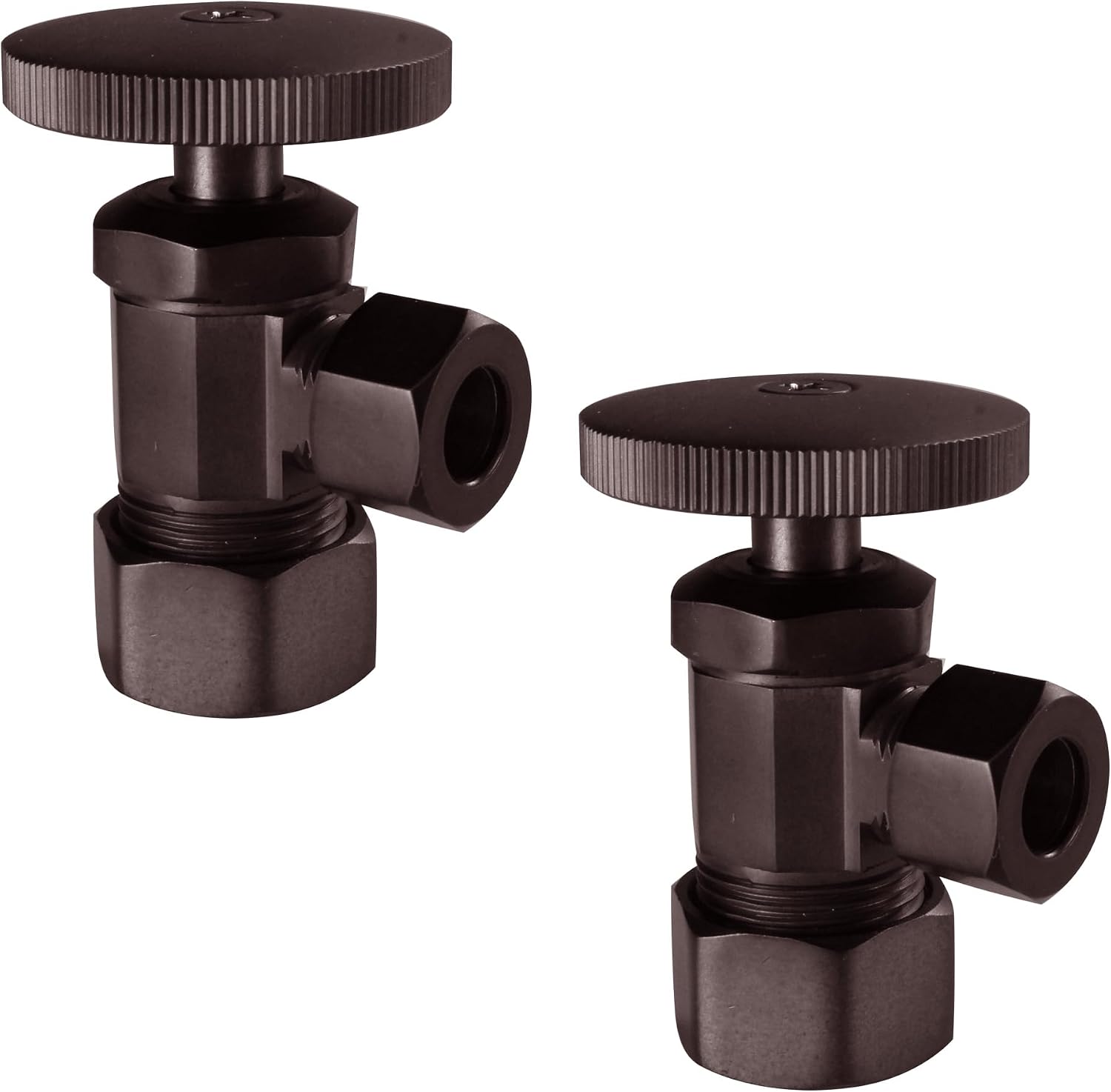 Westbrass D105-2-62 Round Handle Angle Stop Shut Off Valve, 1/2" Copper Pipe Inlet with 3/8" Compression Outlet, Matte Black (2-Pack)
