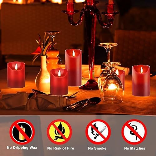 Miniatura 4 de HEIOKEY Juego de 3 velas rojas parpadeantes sin llama, velas que funcionan con pilas con control remoto de 10 teclas, vela eléctrica de pilar con