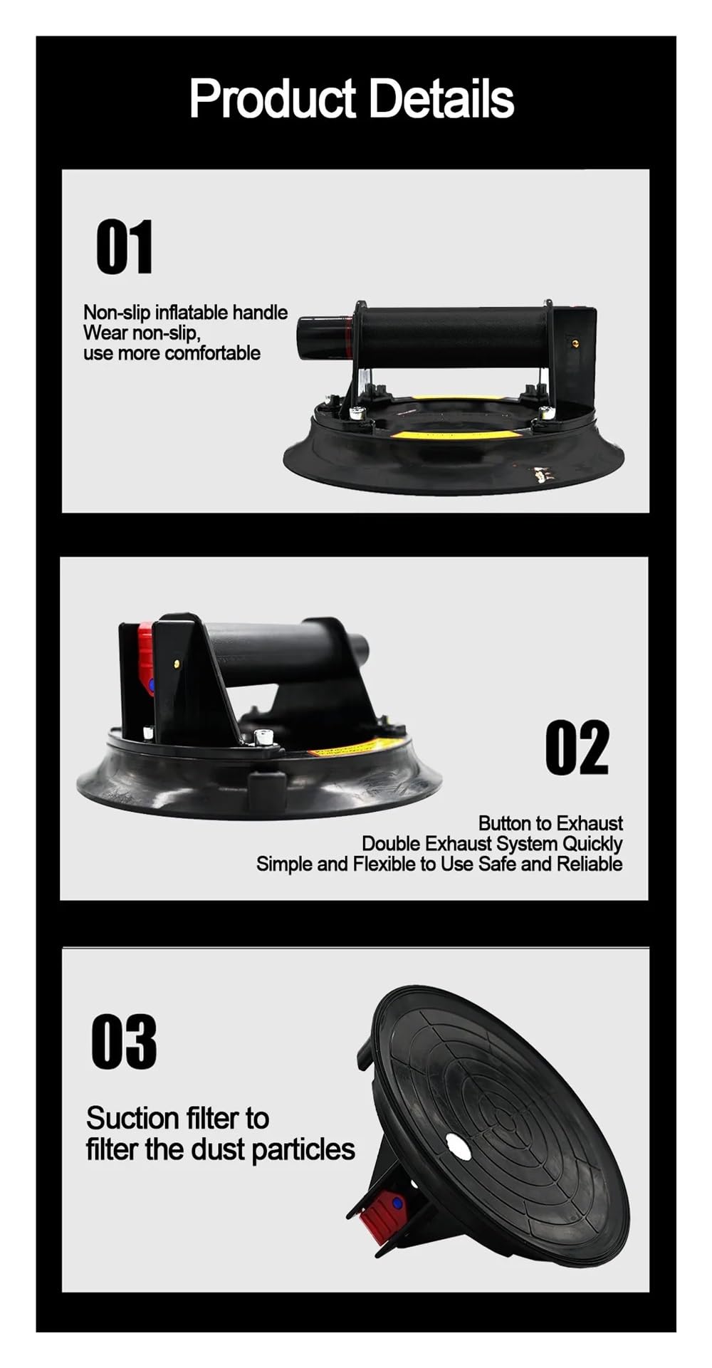 8 ventosas de vidrio - Almohadilla de goma duradera y antideslizante | Alta potencia de succión for vidrio y granito - Paquete de 2