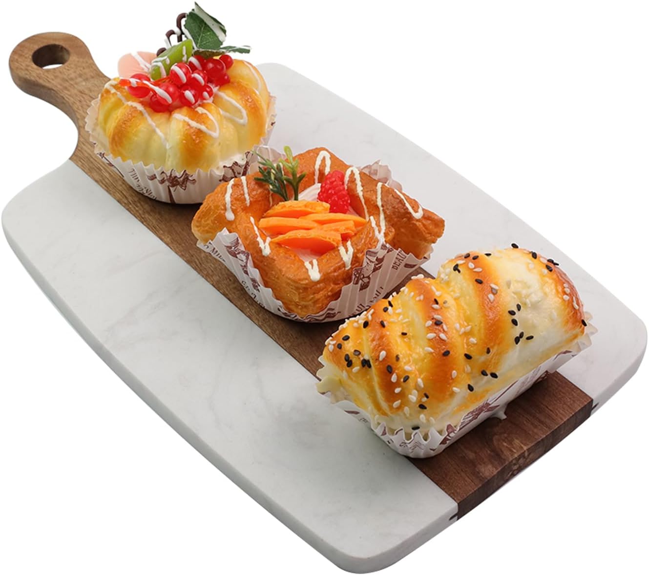 Marble Acacia Wood Splicing Style Cutting Board For Steak Bread Fruit Cheese Salade (10" x 7-1/8" White Marble)