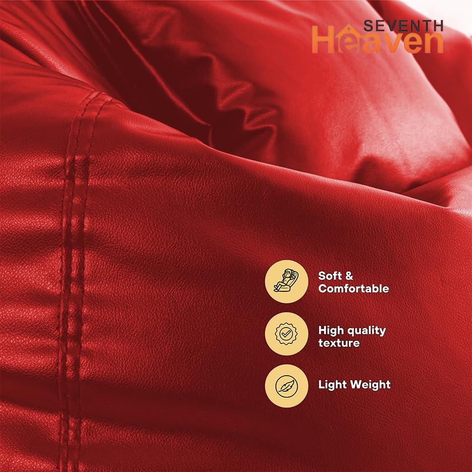 Image of Seventh Heaven 3XL Bean Bag Cover with Footrest and Cushion (Without Beans) | Premium Scratch Resistant Leatherette | (Leatherette Fabric - Red)