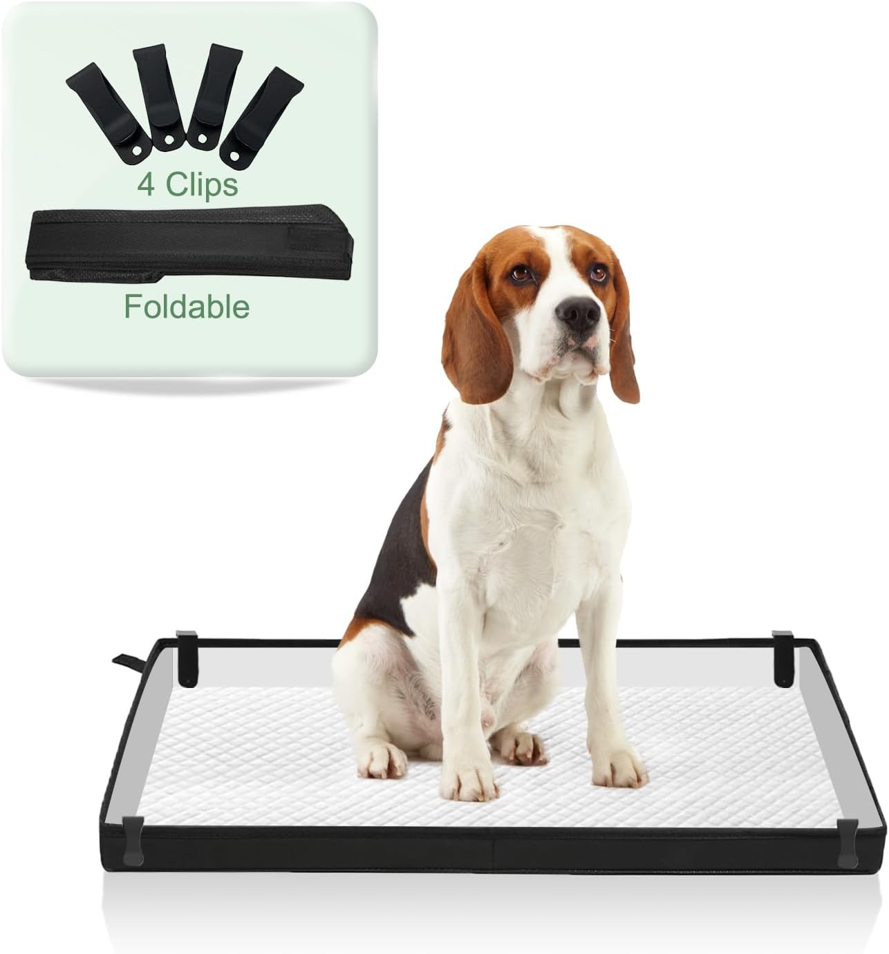 HQ4US 4LEGS Large Portable Dog Pee Pads Holder for Travel, Puppy Pad Holder Foldable Liner Base 33''x23'' Training Pad Holder with Fixing Clips, Dog Litter Box Waterproof, Easy Clean,Indoor Potty