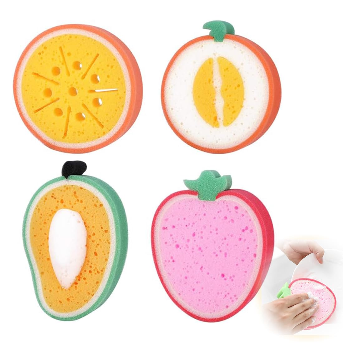 LAKJUOZ Esponja Bebe,4 Pcs Esponja Bebe Recien Nacido,Esponja Baño Infantil,Esponja Ducha Bebe, Esponja De Baño Con Forma De Fruta, Esponja De Konjac Para El Baño Del Bebé,Esponjas Hidrófilas Para Beb