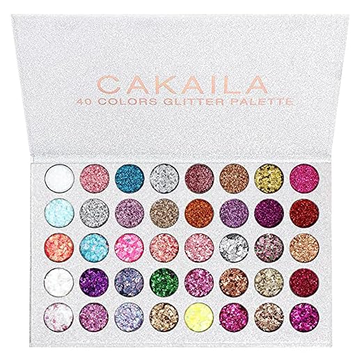 CAKAILA 40 Colors Glitter Sparkle Eyeshadow Palette Glitter Glue Pallete Eyeshadow Face Paint Glitter, White Silver Colorful Sparkly Eye Makeup Glitter Eyeshadow Pallet Palettes Glitter Gel for Women