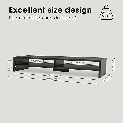Miniatura 4 de Fenge - Soporte para monitor, 31.5 pulgadas, elevador de monitor de computadora para escritorio, estante de escritorio de madera de 2 niveles con