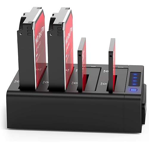 ORICO 4 Bay External Hard Drive Docking Station USB 3.0 to SATA I/II/III for 2.5''/3.5'' HDD SSD with Hard Drive Clone Function Slope Design Support UASP [4 x 20TB]-6648US3