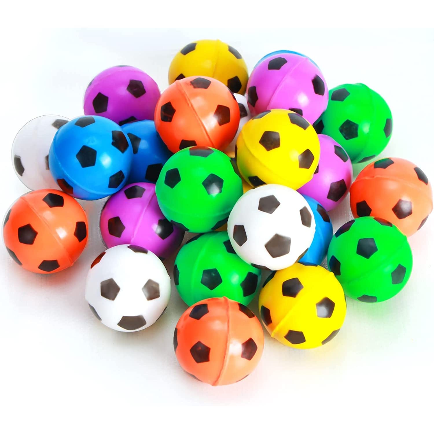 JZS Big Super Bouncy Balls Multi-color Football Style 32MM Balls for Kids in Bright Assorted Multi Colors for Birthday Party Favors and Carnival Prizes in Bulk (Pack of 25)
