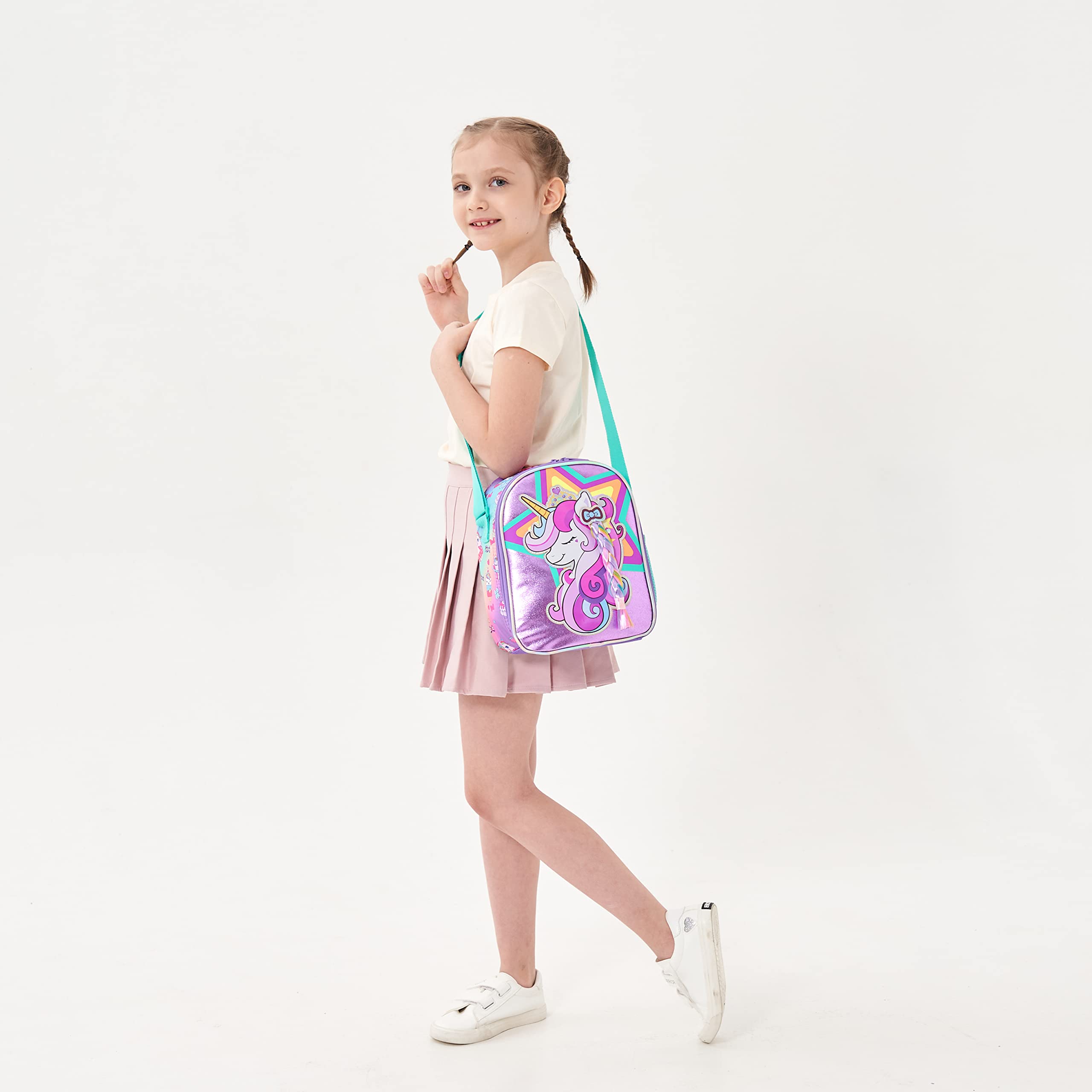 Meetbelify Niñas Unicornio Ruedas Mochila Mochilas Niños Equipaje para Primaria Preescolar Estudiantes Lindo Maleta Trolley Viaje Mochila con Ruedas con Fiambrera para Gi