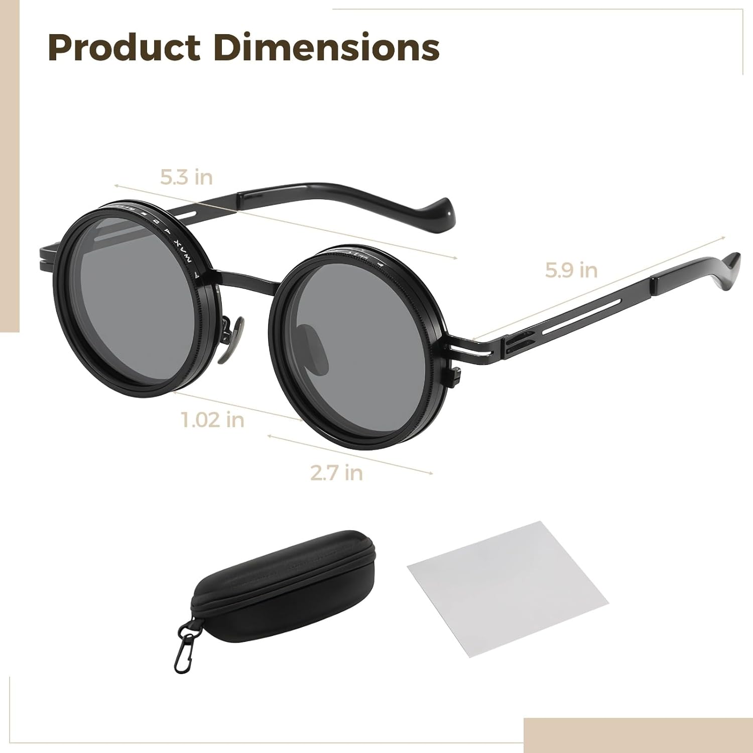 Adjustable Tint Sunglasses, Polarized Round Sunglasses, Sun Protection Eyewear, Black Metal Frame, Lightweight 1.2 oz for All-Day Comfort