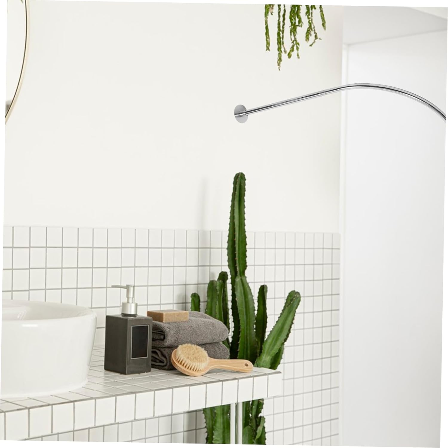 Curved Tension Curtain Rod Telescoping Design for Bathroom Closet Shower Use Heavy Duty Easy to Install No Drilling Required