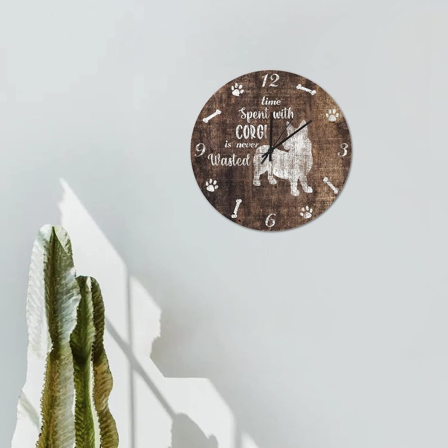 10in Wall Clock Funny Dog Motto Wooden Clock Pet Paw Print Vintage Style Silent Sweep Movement Battery Operated Animal Novelty Home Accessories for Home Study Room Restaurant Patio image 2
