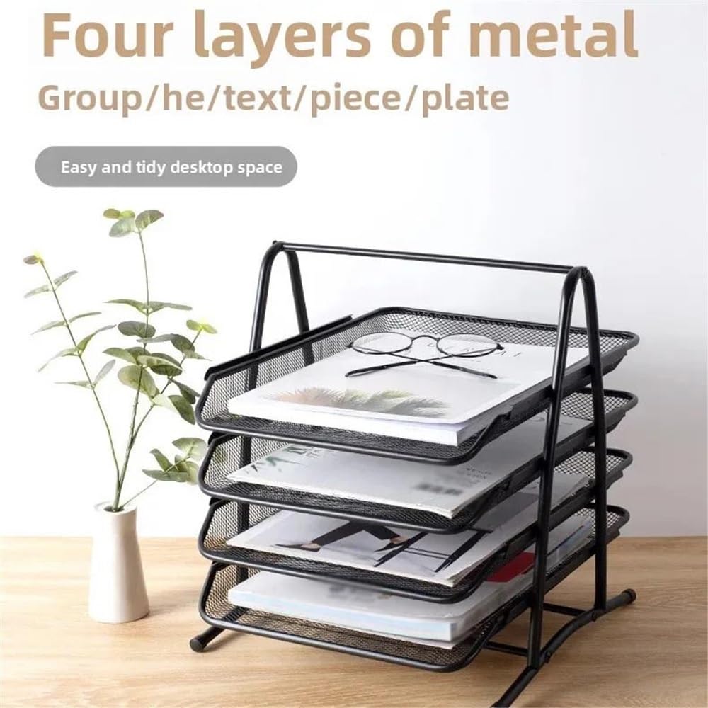 Simple Houseware Stapelbare Schreibtischablage mit breitem Eingang, Dokumentenablage mit Einlage, Drahtgitter, 4 Packungen, Schwarz