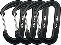 VORNNEX 12KN Aluminum Wiregate Carabiner 4 Pack - 2700lbs Heavy Duty for Hammocks, Camping, Backpacking Clips - Black