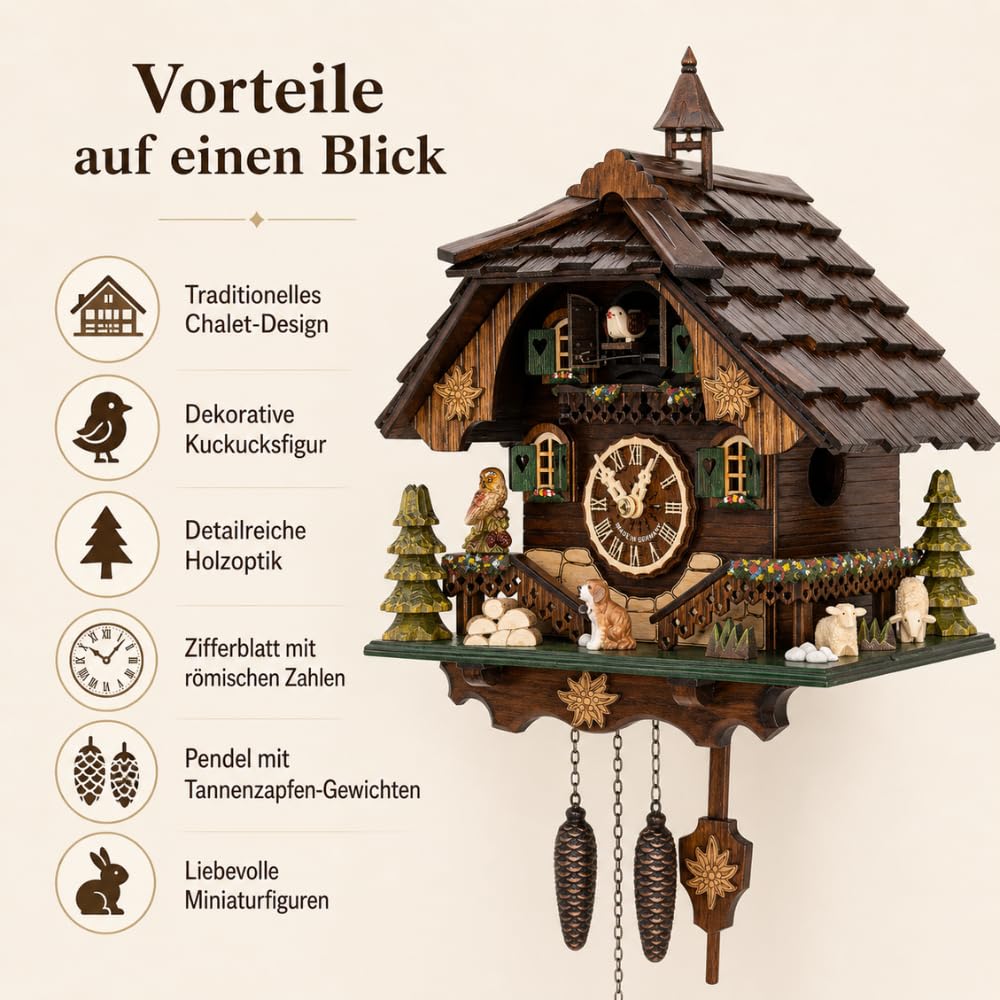Schwarzwald-Palast, Orologio a cucù Movimento al Quarzo Stile Chalet 32 cm di Cuckoo-Palace