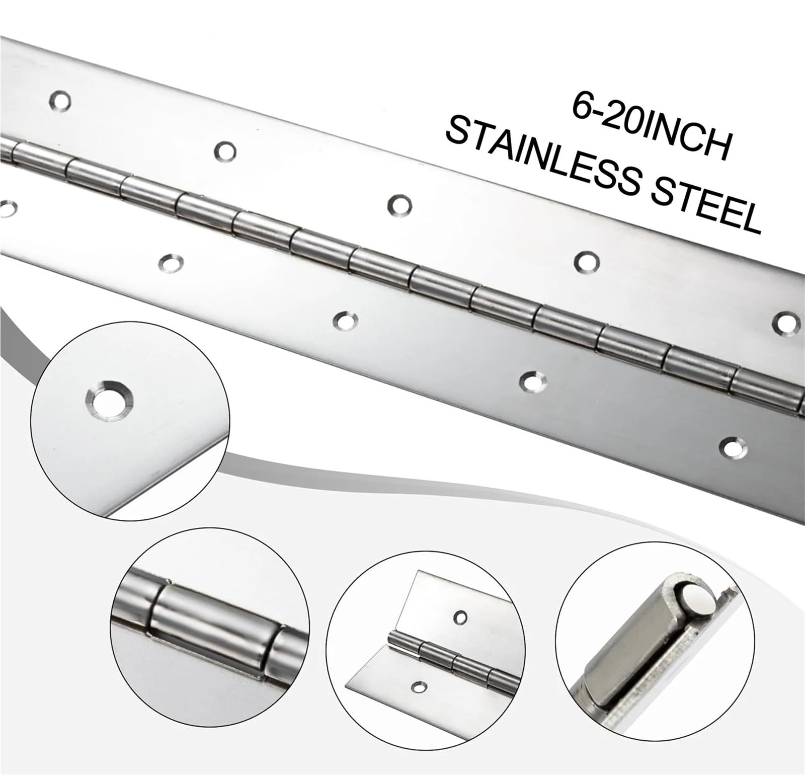 Bisagras de piano de alta resistencia, Bisagras for piano de acero inoxidable plateadas, 4 piezas, 6-20 pulgadas(20inch)
