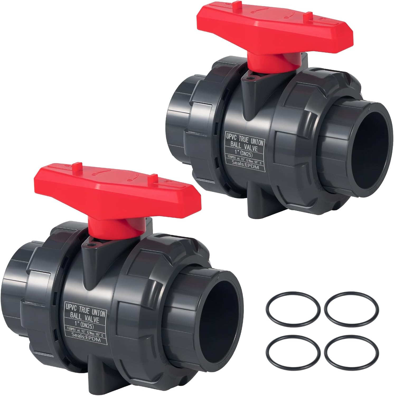 1-1/4" PVC Valve 2-Pack Bundle - Corrosion-Resistant for Industrial Use | 2 Valves + Unions | Save 10% with Bulk