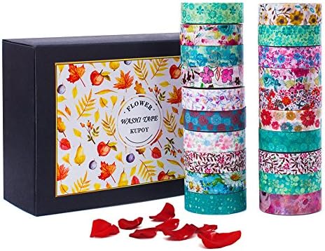 Washi Masking Tape Set-20 Rolls 32.8 ft Decorative Craft Tape for Scrapbooking DIY Crafts Beautify Bullet Journals or Planners Easily with Colorful Designs and Patterns (flower)
