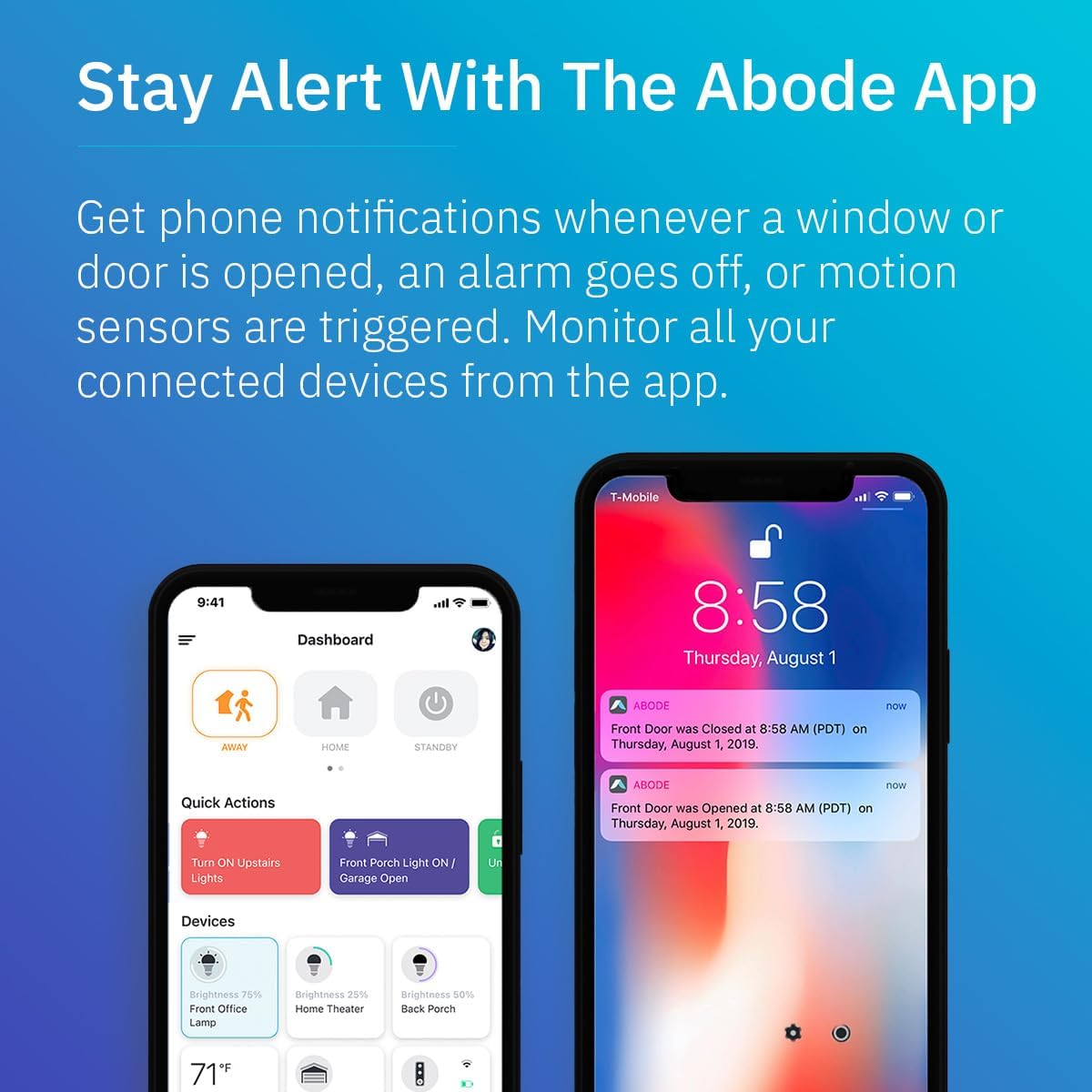 Abode app notifications on a smartphone