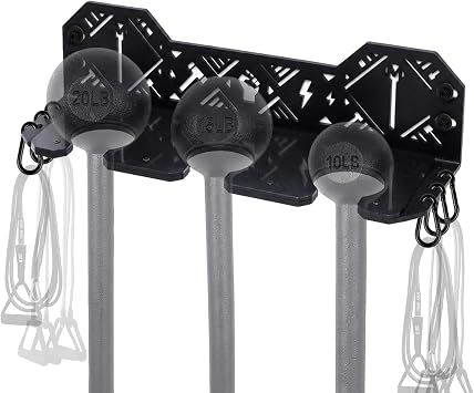 Macebell Storage Rack | Heavy-Duty Wall Mount Holder, 5.75mm Solid Thick Steel for 3 Sizes Mace Bells & Indian Clubs, UHMW Protective Padding with Complete Multi-Surface Mount Hardware