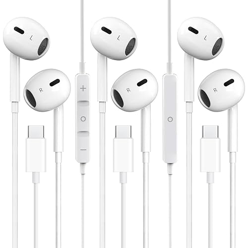 USB C Headphones for iPhone 17 16 15, for iPad Pro 【3 Pack】 Type-C Earphones with Microphone Volume Control for Apple USB C Wired Earbuds, for Google Pixel 8 7 6A 5 for Samsung S24 S23 S22 S21 S20 A55