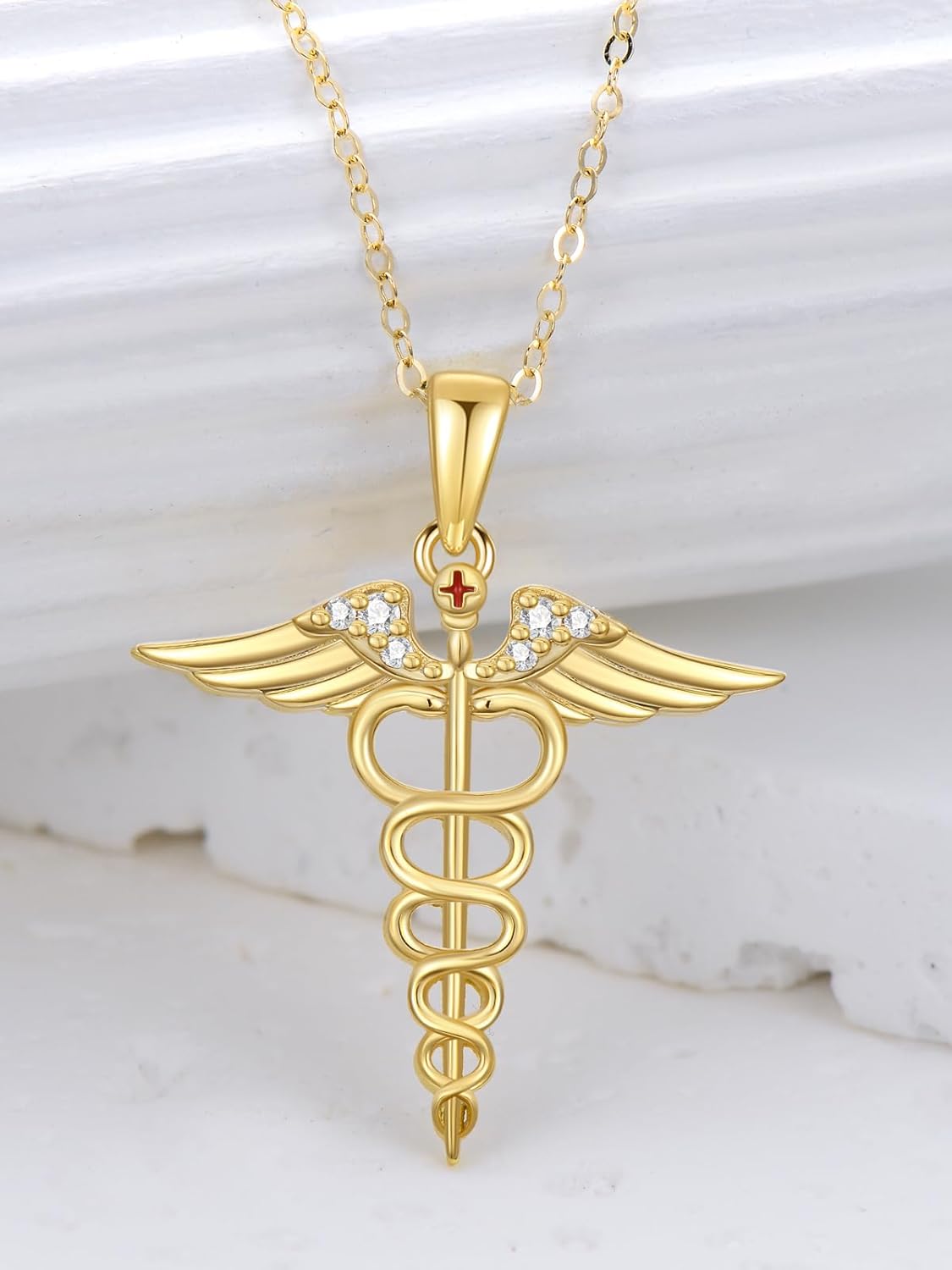 14k Yellow Gold Caduceus Angel Nursing Rn Registered Nurse Pendant Necklace for Women Jewelry Birthday Christmas Gifts for Nurse Doctor Medical Students Graduate - Image 6