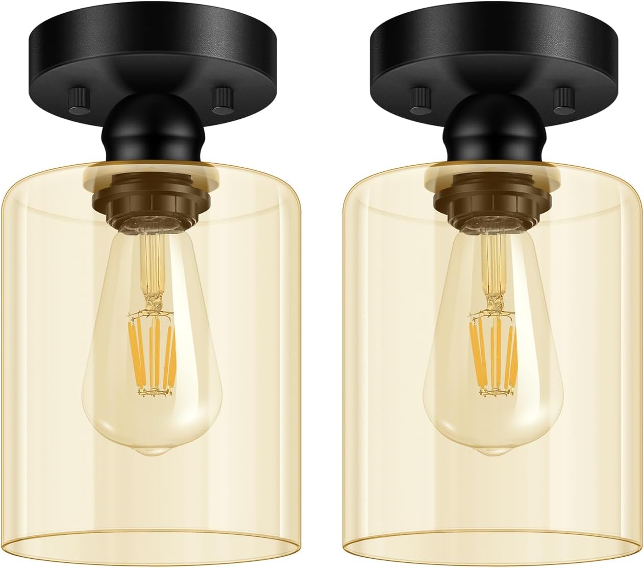 Boostarea Semi Flush Mount Ceiling Light,2 Pack Industrial Hanging Ceiling Pendant Lamp With Glass Shade, Farmhouse Light Fixture for Porch Hallway Corridor Kitchen Bathroom Bedroom, Bulb Not Included