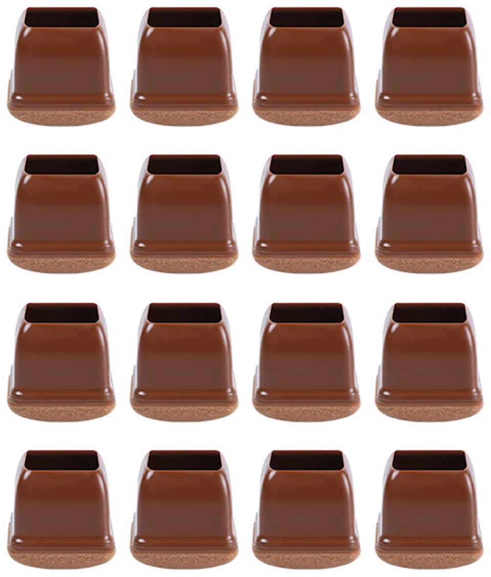16 protectores cuadrados para patas de silla, almohadillas de fieltro para patas de muebles, protectores de suelo de madera, prevención de arañazos, color marrón, duradero y antideslizante, ideal para
