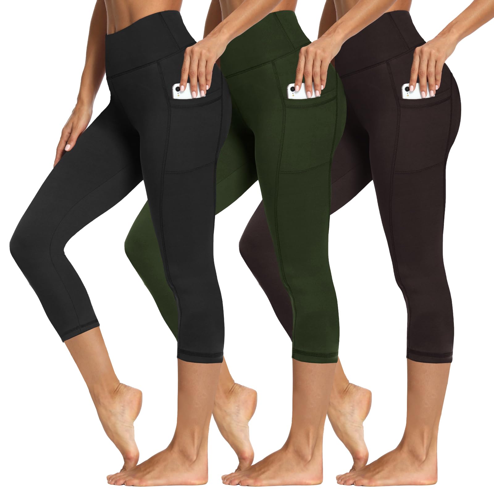 Syrinx 3-Pack High-Waisted Leggings with Pockets for Women, Tummy Control