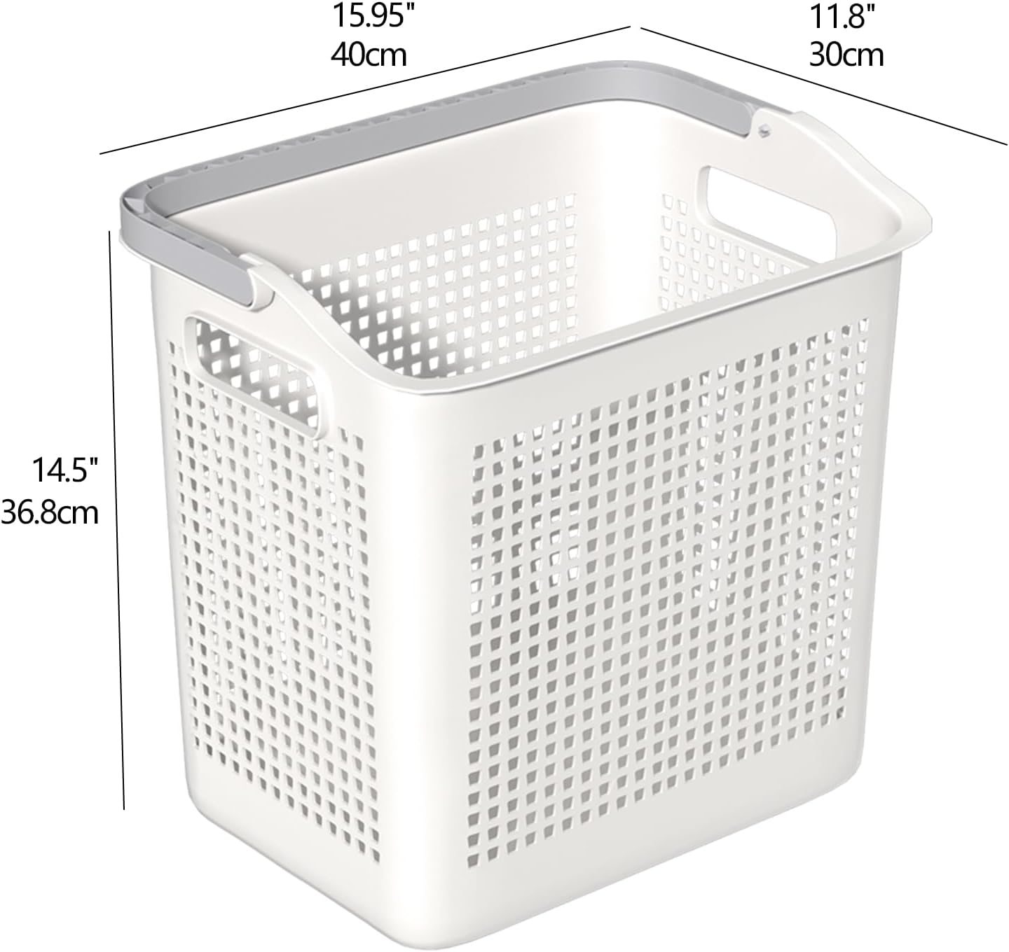 Set of 4 Large Hampers for Laundry with Handles, Plastic Laundry Baskets Bin, Dirty Clothes Storage Bin, White